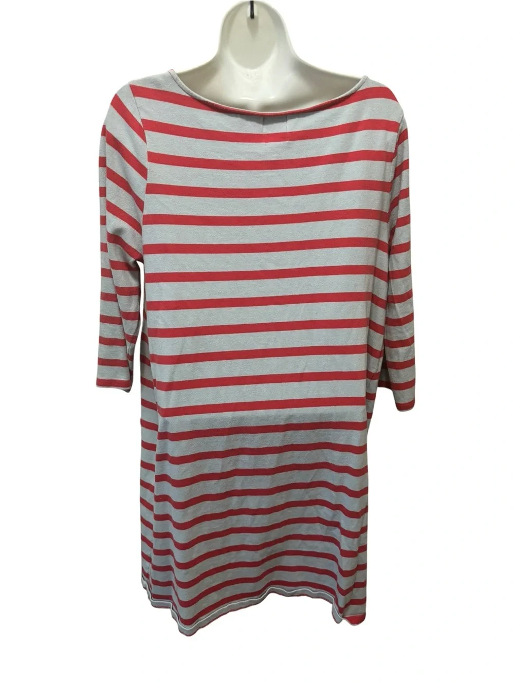 The Nines By HATCH Striped T-Shirt Costal Dress L Pockets Red Gray Luxe Cotton